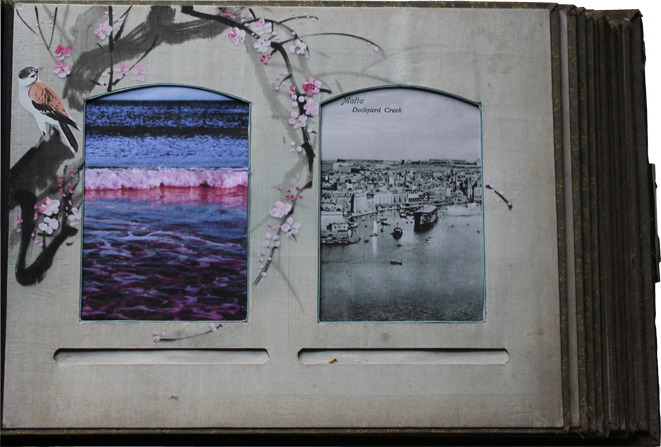 "Tsing Tang", 2008,
  installation with historical sailor's chest and historical Chinese album: Chinese album,
  detail (Kirsten Kötter)