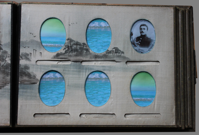 "Tsing Tang", 2008,
  installation with historical sailor's chest and historical Chinese album: Chinese album,
  detail (Kirsten Kötter)