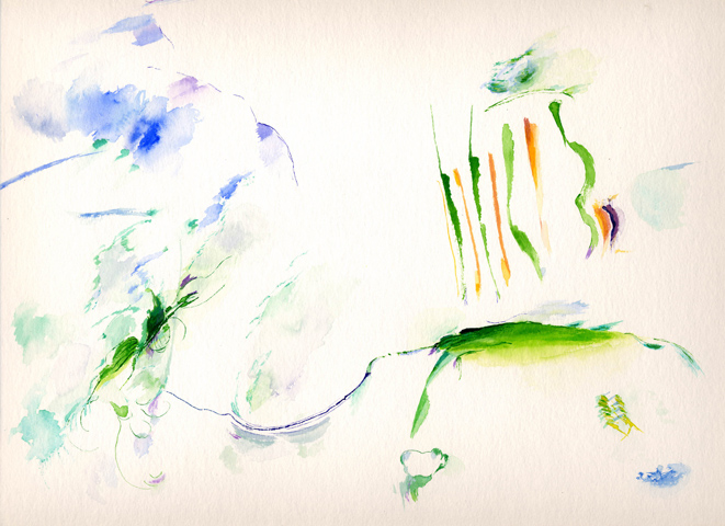 Kirsten K&ouml;tter, Painting Site-specific: 60° N / 20° O (Serie: NordNordOst), Alandinseln - Turku, Finnland, 21.06.2003, tags&uuml;ber, Aquarell, 30 &times; 40 cm, Foto, Video, Text (04/36)