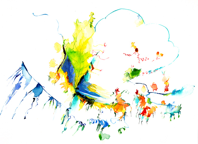 Kirsten K&ouml;tter: Site-specific painting, Malerei vor Ort, 2003, Aquarell, 24 &times; 34 cm