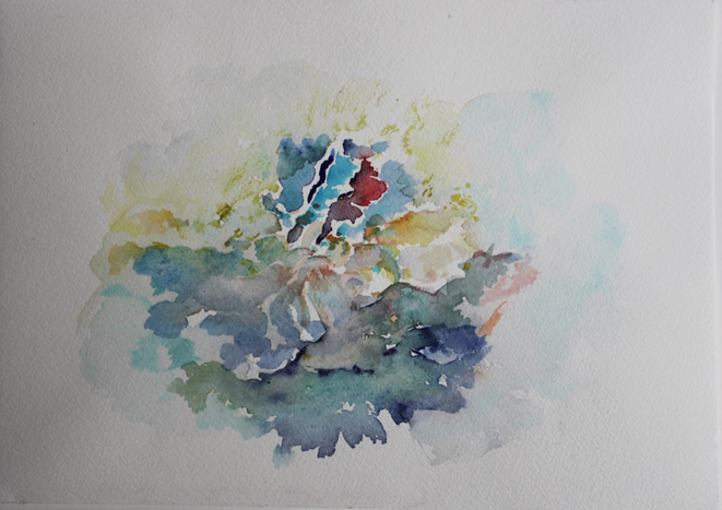 Kirsten K&ouml;tter: Site-specific painting, Malerei vor Ort, auf der Montagne Sainte-Victoire beim Croix de Provence, 07.10.2013, Aquarell, 17 &times; 24 cm