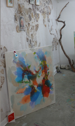 FAT, Frankfurter Ateliertage, Gunilda W&ouml;rner improvisiert auf dem Cello zum 'Gartenzimmer mit Ausblick auf die Welt', Atelierhaus basis, Raum 410, 29.11.-30.11.2014, als Erg&auml;nzung zur Ausstellung 'Kunst als Architektur einer freien Gesellschaft', 23.11.-14.12.2014, Kunstfabrik Darmstadt, ehemaliger Bahnhof Wixhausen von Kirsten K&ouml;tter