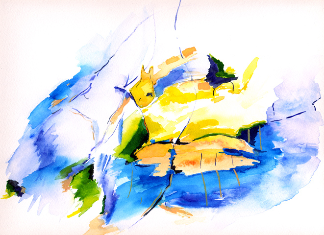 Kirsten K&ouml;tter: Site-specific painting, Malerei vor Ort, um 1995, Aquarell, 24 &times; 32 cm