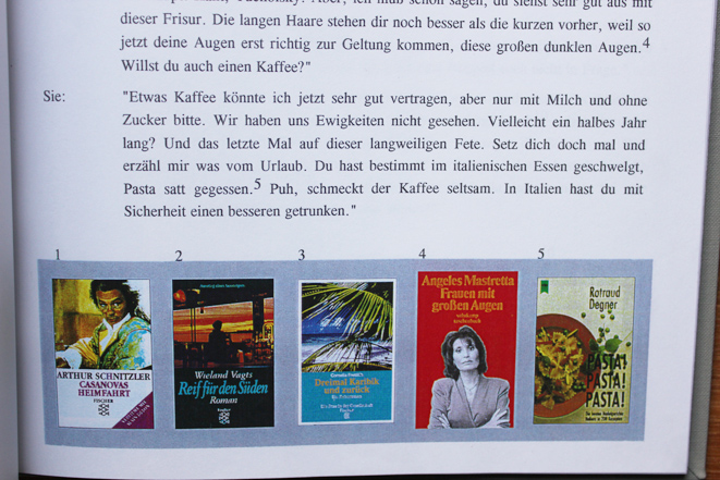 Kirsten K&ouml;tter: 'Liebst du mich?', Buch, 19 Seiten mit 100 Buchcovern, Audiovisuelle Performance mit Franz Klee und Christoph Kolb ('Dein Hackfleisch'), 1997