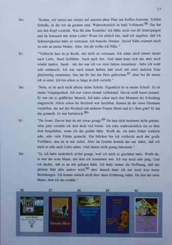 Kirsten K&ouml;tter: 'Liebst du mich?', Buch, 19 Seiten mit 100 Buchcovern, Audiovisuelle Performance mit Franz Klee und Christoph Kolb ('Dein Hackfleisch'), 1997