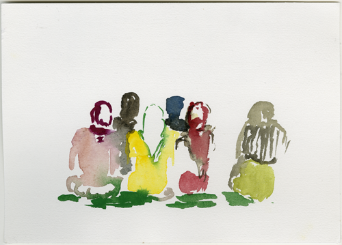 2015-11-07_52-4666_13-3833_sehitlik-moschee_skizze_gebet-kinder-frauen-2, sketch, 17 &times; 24 cm (Kirsten Kötter)