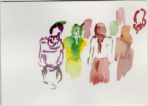 2015-11-07_52-4666_13-3833_sehitlik-moschee_skizze_gebet-kinder-frauen, sketch, 17 &times; 24 cm (Kirsten Kötter)