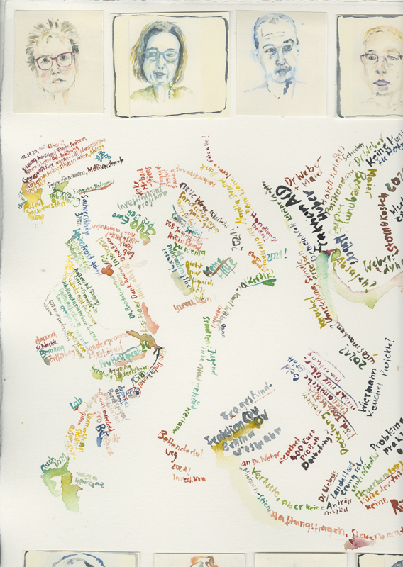 2020-11-16_familienausschuss-bildungs-jugendstaetten, German Bundestag, Committee on Family, Senior Citizens, Women and Youth, 
  water colour, 50 x 65 cm, detail (Kirsten Kötter)